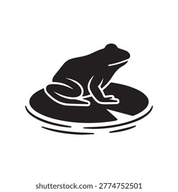 Sitting frog silhouette on lily pad vector icon for environmental and nature-themed graphic design projects
