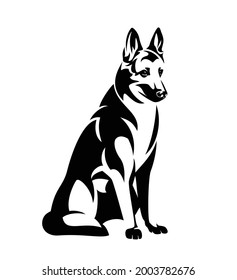 sitting german shepherd or belgian malinois dog black and white vector outline portrait