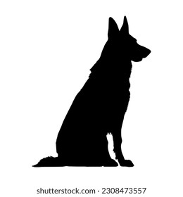 Sitting German shepherd dog silhouette isolated on a white background. Vector illustration