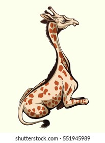 Sitting-Giraffe, Vektorgrafik einzeln auf Hintergrund