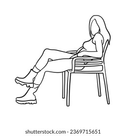 Sitting girl in a chair on a white background. Minimal vector illustration. 