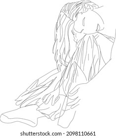 Sitting girl dressed in tutu. Ballet. Monochrome silhouette of young girl. Black and white vector, isolated drawing. Illustration vector. Drawing of a line on the female body. Creative contemporary ab