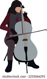 sitting girl playing the cello-