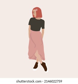 sitting girl style t-shirt skirt outfit