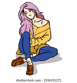 Sitting girl vector for card, illustration, decoration