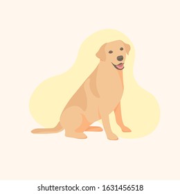 Sitting Golden Labrador Retriever dog. Adorable playful labrador. Pet shop. Vet icon. Laughing dog. Smiling dog. Friendly dog. Healthy doggy. Cute doggie - Flat vector character illustration.