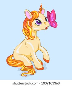 sitting golden surprised baby unicorn