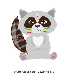 sitting gray rasta racoon with striped brown tail