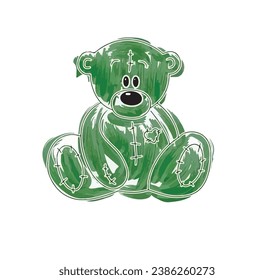 
Sitting green and black contoured teddy bear
