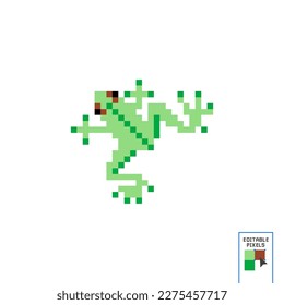 Grüner Frosch sitzend, Pixelkunst-Amphibiensymbol einzeln auf weißem Hintergrund. Tier der Tierwelt. Terrarium Haustier. Magischer Märchencharakter. Old School 8 Bit Slot Maschine Symbol. Retro-Videospielgrafiken.