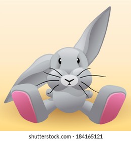 Sitting grey easter bunny with bended down ear