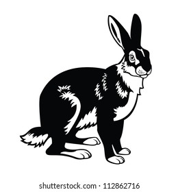 sitting hare black and white ,side view vector image isolated on white background