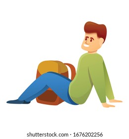 Icono de Sitting hiker. Caricatura de un icono de un vector sentado para el diseño web aislado en fondo blanco