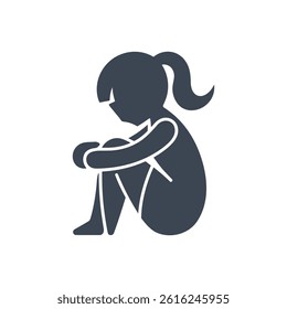 Sitting Hugging Knees Icon On White Background