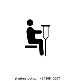 Sitting human figure with crutch icon isolated on white background. Public information symbol modern, simple, vector, icon for website design, mobile app, ui. Vector Illustration