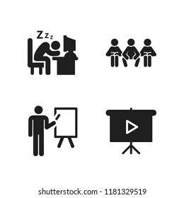 sitting icon. 4 sitting vector icons set. waiting, office worker sleeping on his desk at job and presentation icons for web and design about sitting theme