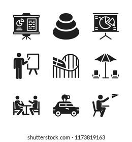 sitting icon. 9 sitting vector icons set. meeting, roller coaster and student icons for web and design about sitting theme