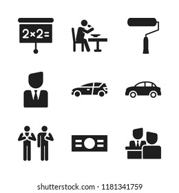 sitting icon. 9 sitting vector icons set. car, employment man and presentation icons for web and design about sitting theme
