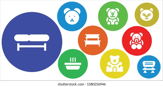 sitting icon set. 9 filled sitting icons.  Collection Of - Bench, Teddy bear, Cat icons