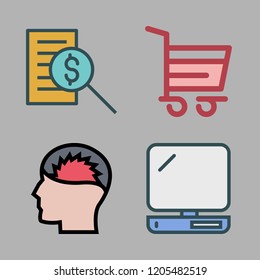 sitting icon set. vector set about headache, report id, shopping cart and computer icons set.