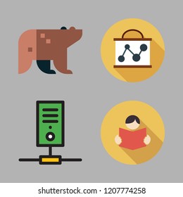 sitting icon set. vector set about presentation, reading, computer and bear icons set.