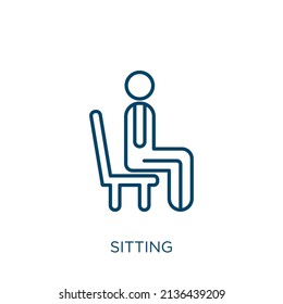 sitting icon. Thin linear sitting outline icon isolated on white background. Line vector sitting sign, symbol for web and mobile