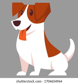 Sentado el perro Jack Russell Terrier. Tetas pequeñas al estilo de las caricaturas.