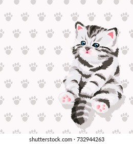 Sitting kitten doodles, hand drawn, vector illustration