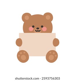 Sitting Korean Bear Peeking Over a Blank Sign Vector Illustration