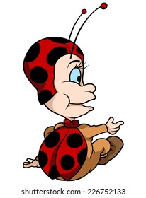 Sitting Ladybug - Smiling Cartoon Illustration, Vector