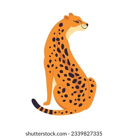 Sitting Leopard as Wild Cat with Long Spotted Body Vector Illustration