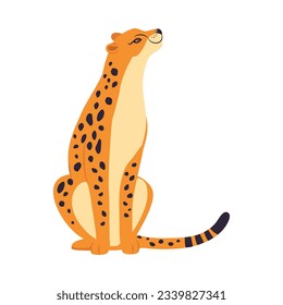 Sitting Leopard as Wild Cat with Long Spotted Body Vector Illustration