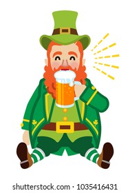 Sitting Leprechaun Drinking a Beer