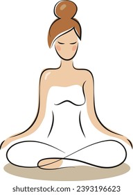 Sitting in lotus pose girl woman yoga spa purity meditation calm company logo line