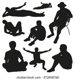 Sitting and Lying People Silhouettes