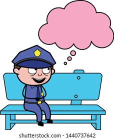 Sitting and Making a Plan - Retro Cop Policeman Vector Illustration
