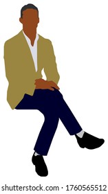 Sitting male person flat vector illustration (Black people)