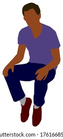 Sitting male person flat vector illustration (Black people)