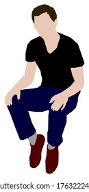 Sitting male person flat vector illustration