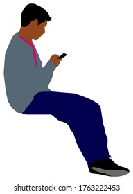 Sitting male person flat vector illustration (Black people)