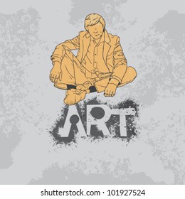 sitting man. art poster