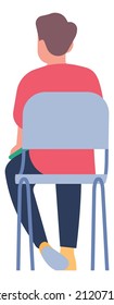 Sitting man back view. Young guy on chair