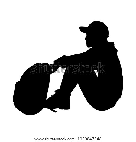 Download Sitting Man Backpack Silhouette Vector Vector de stock ...