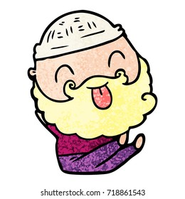 sitting man with beard sticking out tongue