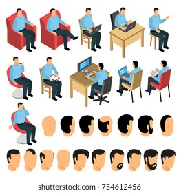 Sitting man constructor creation set with different body poses and gesture for office and business theme collection isolated vector illustration 