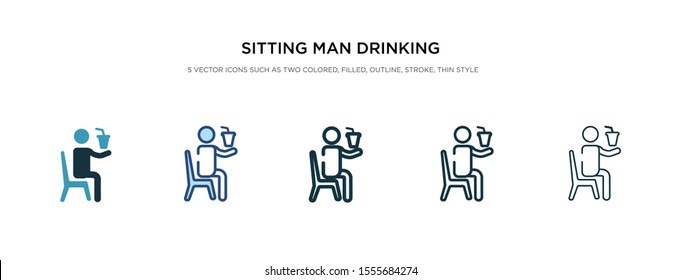 sitting man drinking a soda icon in different style vector illustration. two colored and black sitting man drinking a soda vector icons designed in filled, outline, line and stroke style can be used