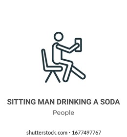 Sitting man drinking a soda outline vector icon. Thin line black sitting man drinking a soda icon, flat vector simple element illustration from editable people concept isolated stroke on white 