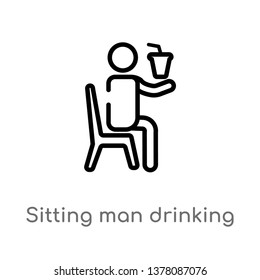 sitting man drinking a soda vector line icon. Simple element illustration. sitting man drinking a soda outline icon from people concept. Can be used for web and mobile