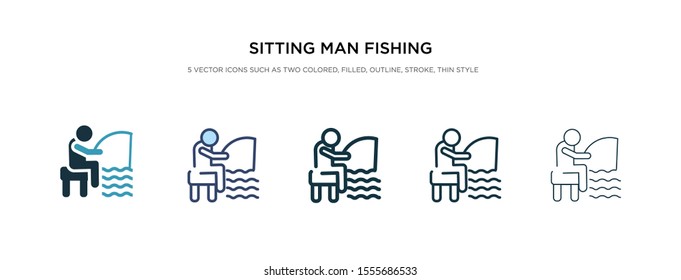 sitting man fishing icon in different style vector illustration. two colored and black sitting man fishing vector icons designed in filled, outline, line and stroke style can be used for web,