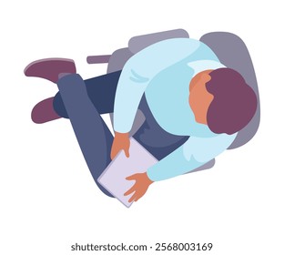 Sitting Man Office Worker on Chair Above View Vector Illustration